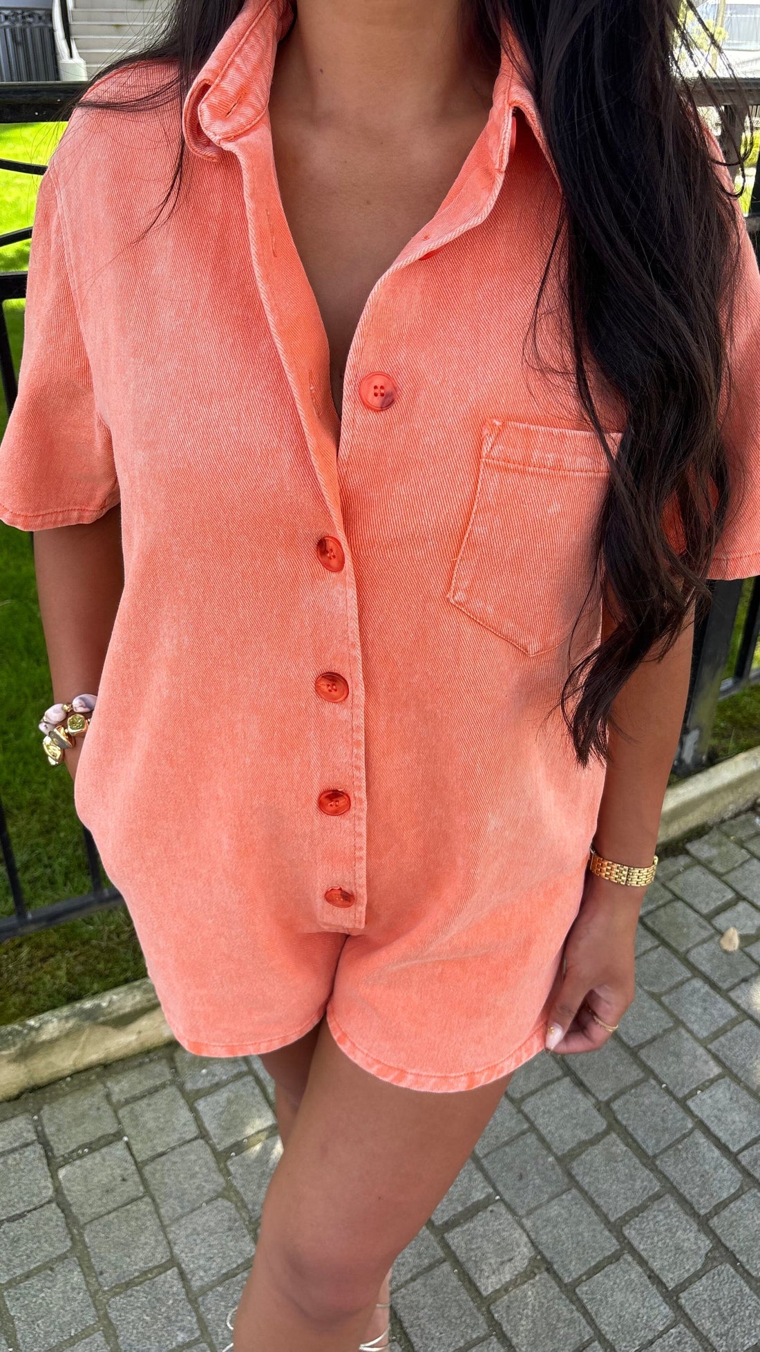 Combishort en jean Élea - Orange